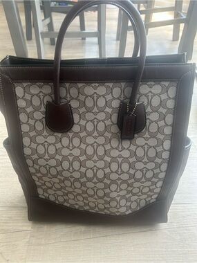 Coach Brown Signature Canvas Tote with Dark Brown Leather Trim
